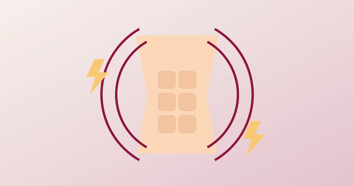 Illustration of abdominal muscles contracting under an electromagnetic sculpting applicator